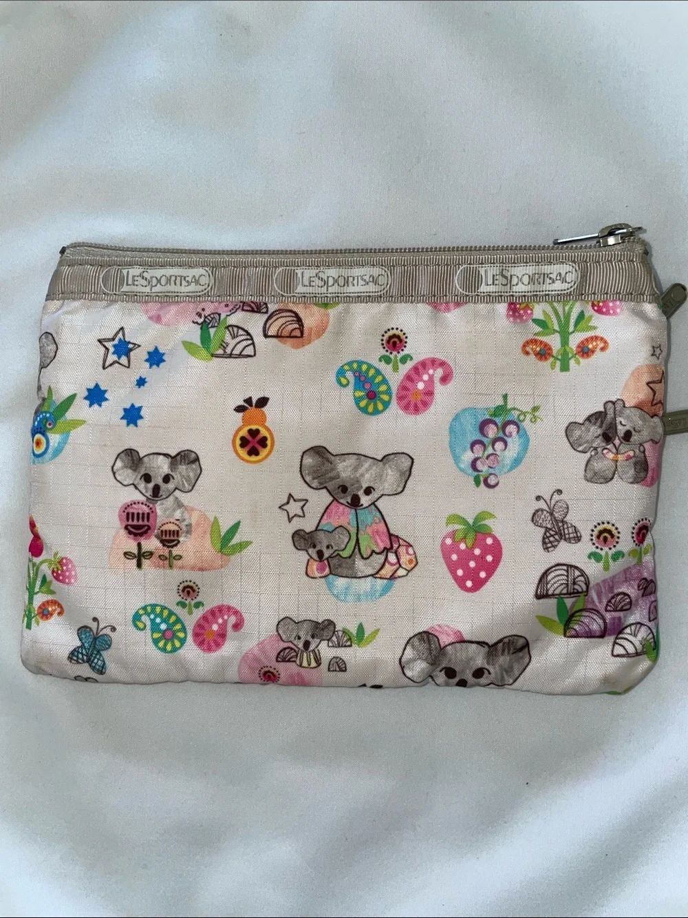 Lesportsac Vintage Triple Zip Pouch in Koala Walla Print
